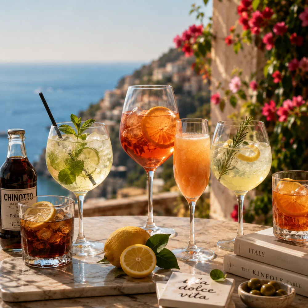 Citrus cocktails on a sunny terrace overlooking the Italian coast