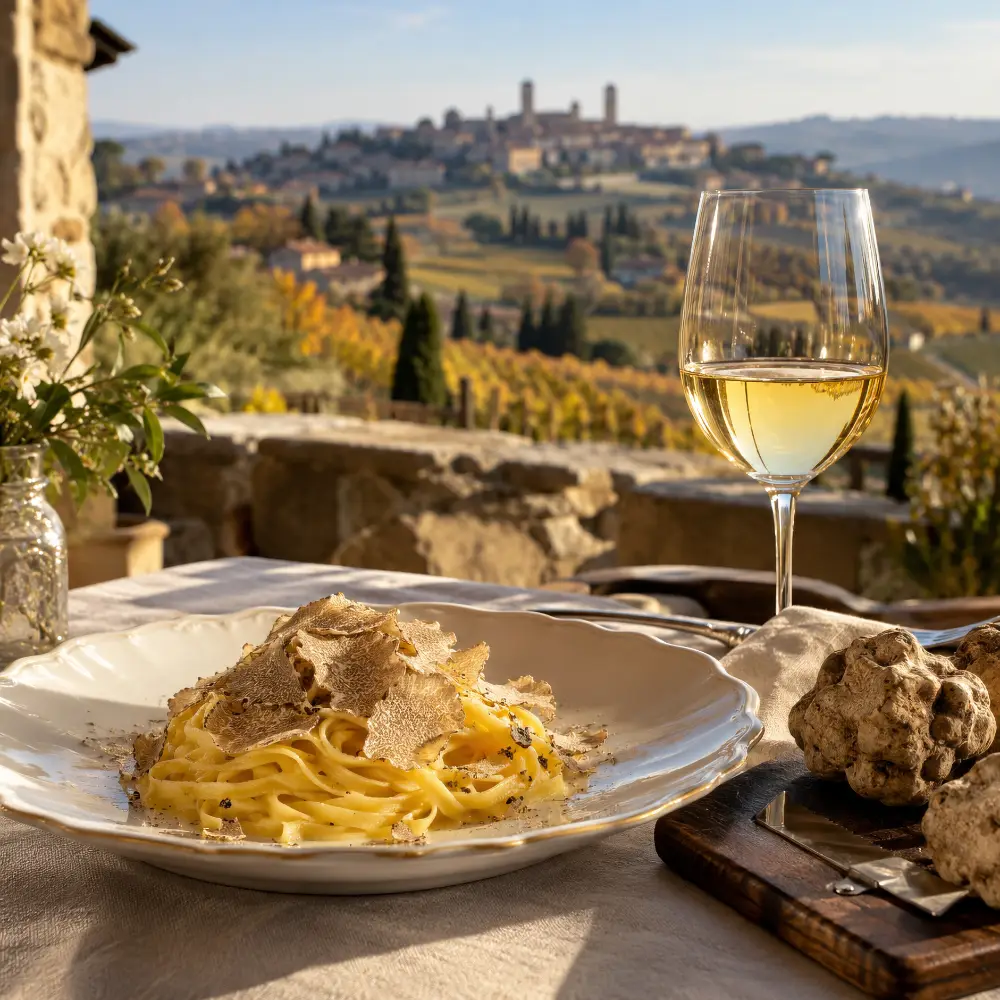 White truffle with pasta and white wine